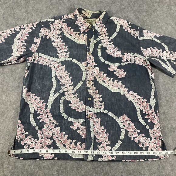 Cooke Street Honolulu Mens XL Hawaiian Floral Blue Button Camp Shirt U.S.A Made - Picture 6 of 15